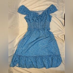 Blue Ruffled Dress with White Dots